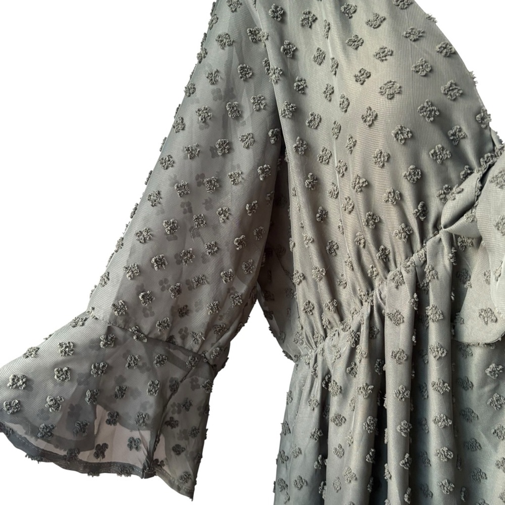 NWT, A Beautiful Soul Olive Flock Spot 3/4 Sleeve Tie Bow V-Neck, Sz 1X - Picture 12 of 15